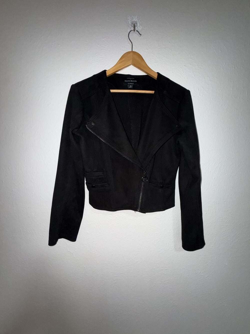 Haute Monde Los Angeles Black Faux Suede Cropped Moto Jacket
